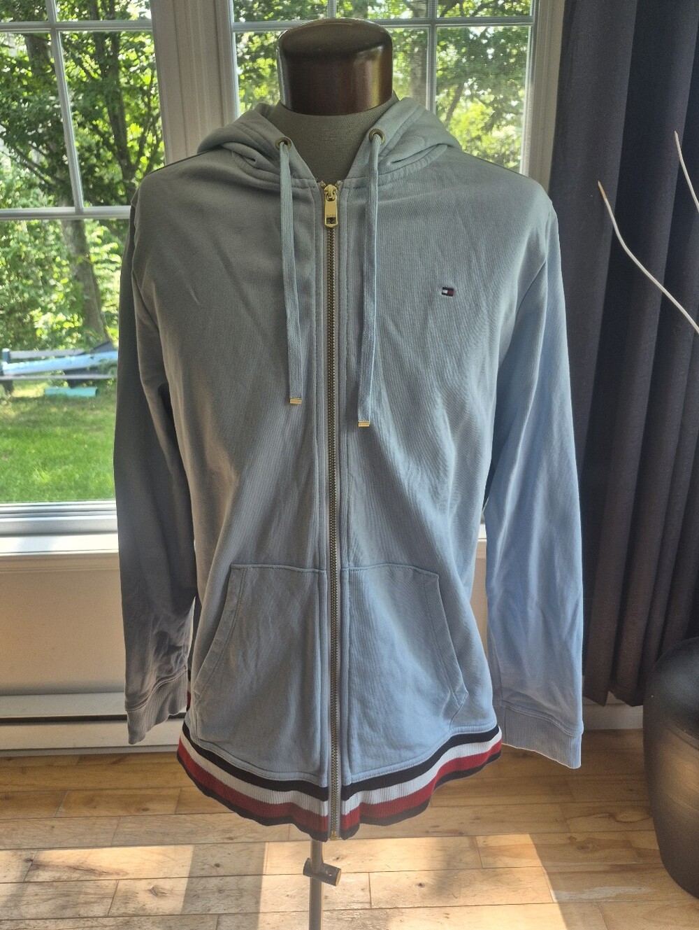 Tommy Hilfiger Pale Blue Full-Zip Hoodie with Signature Trim